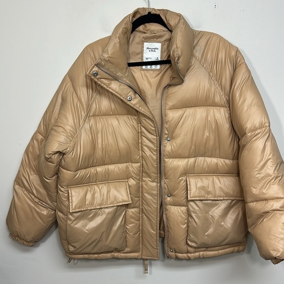 Abercrombie & Fitch Oversized Utility Puffer Tan Jacket Medium - Picture 4 of 7